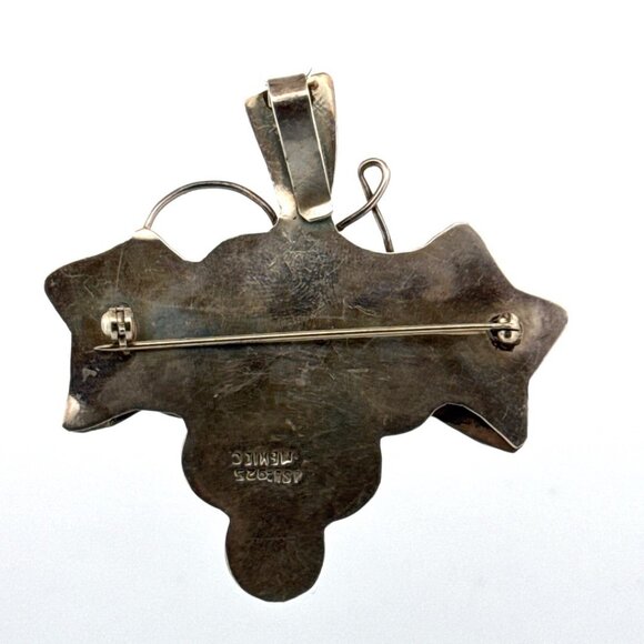 Estate Sterling Silver 925 Mexico Grape Cluster Leaf Brooch Pin, 31.4g, 63mm - Picture 3 of 8